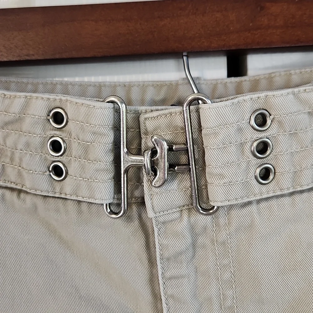 American Eagle Khaki Wide Belt Mini Skirt Size 2 100% Cotton Neutral Y2K Granola